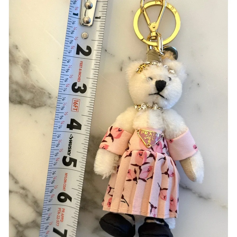 Prada Trick Orsetto Mary Rose Bear Keychain Charm Bianco Pink Floral 1TR046